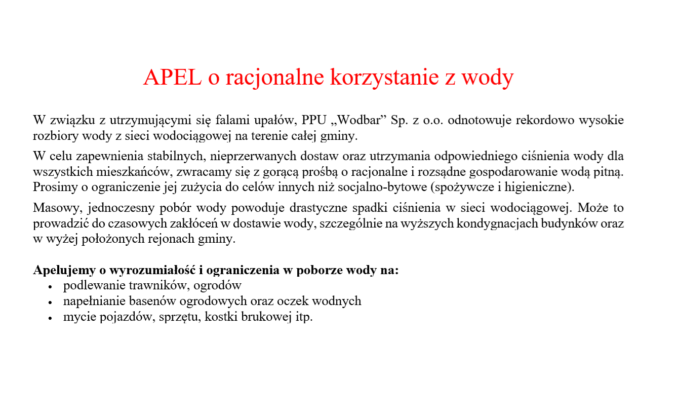 Zdjęcie: Apel o racjonalne korzystanie w wody